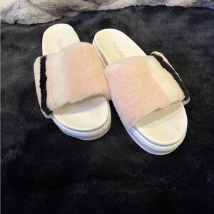 Prada shearling leather slip on slides